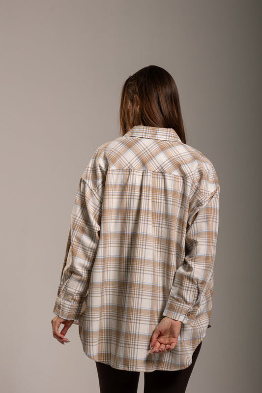 Koszula w kratę BEŻOWO - BIAŁA