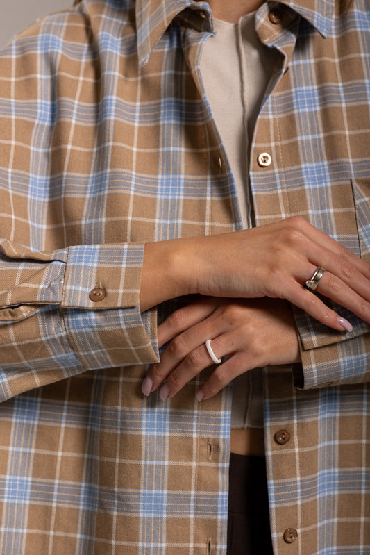 Koszula w kratę BRĄZOWO - BŁĘKITNA