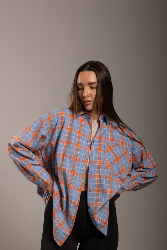 Koszula w kratę NIEBIESKO - POMARAŃCZOWA
