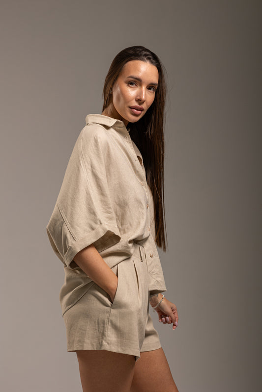 Lniany komplet BEŻOWY