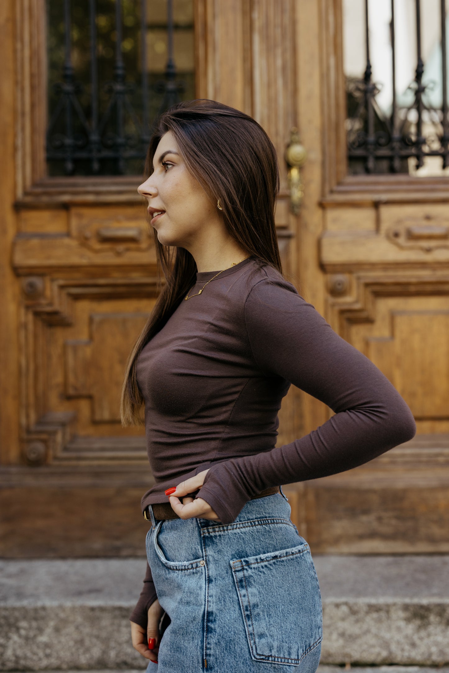 Longsleeve Basic Brązowy