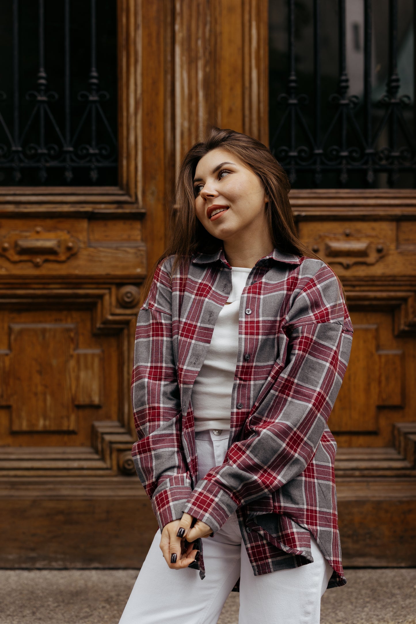 Koszula w kratę SZARO-BORDOWA