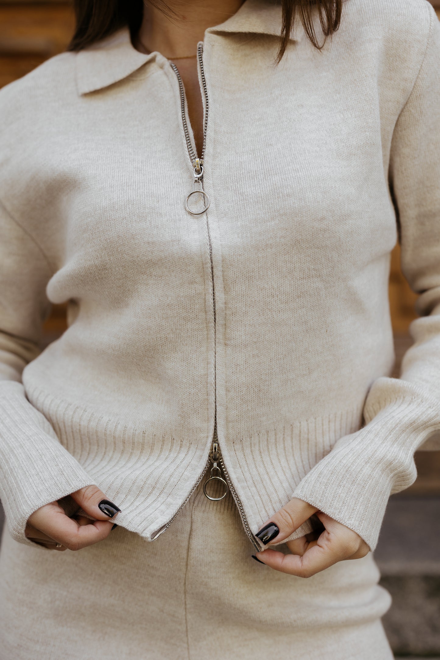 Komplet dzianinowy z zamkiem ECRU