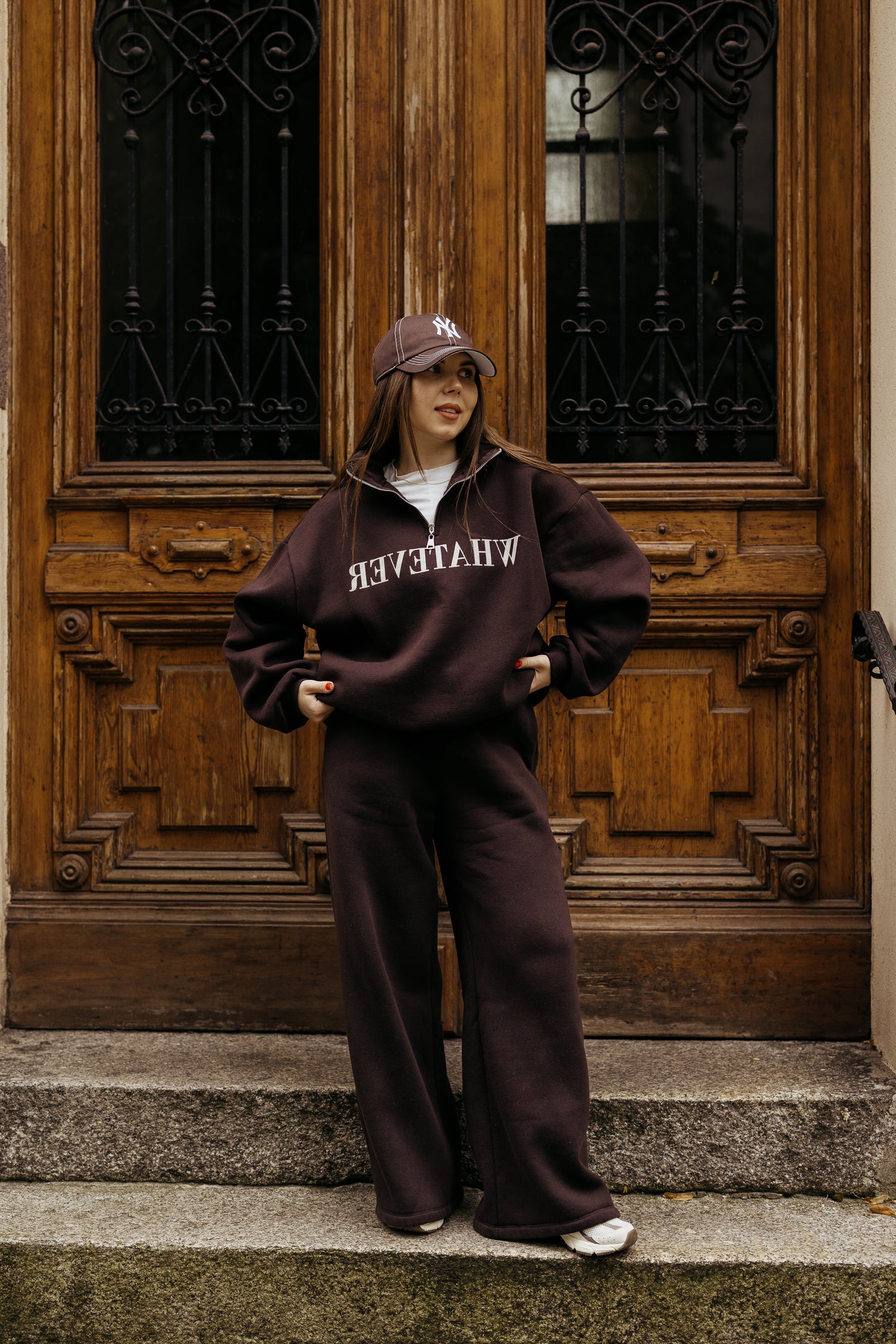 Dres oversize'owe na polarze BRĄZOWY