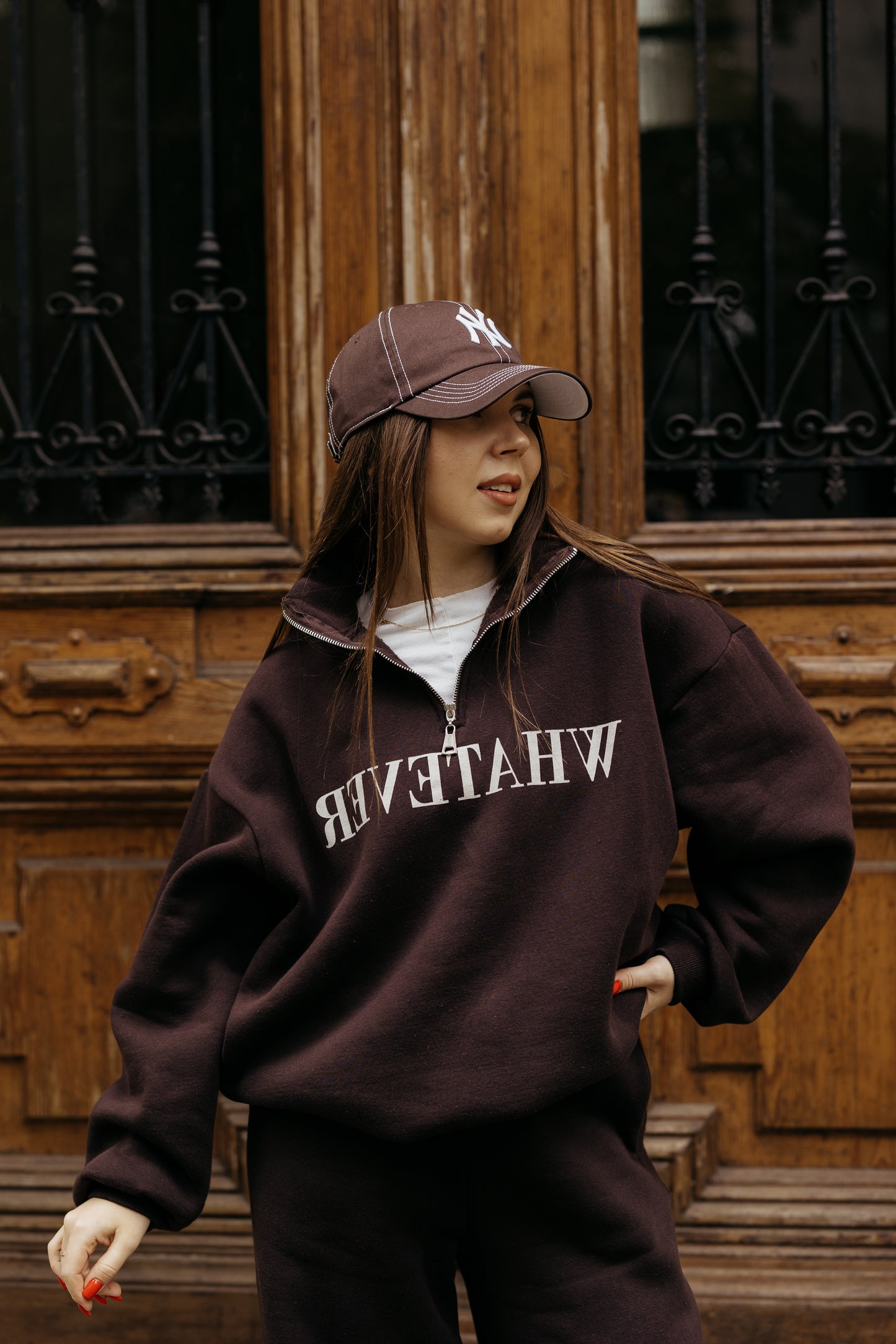 Dres oversize'owe na polarze BRĄZOWY