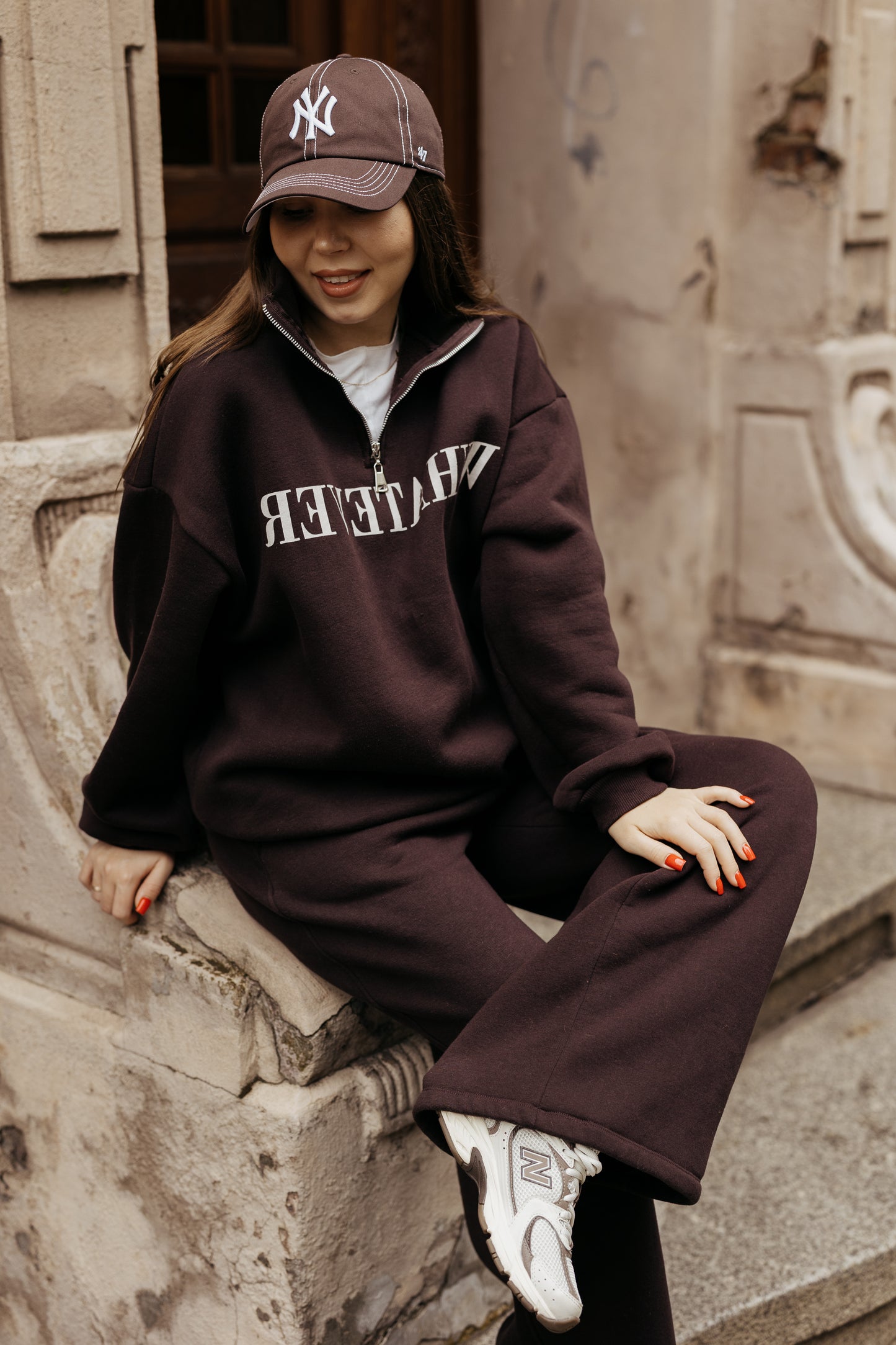 Dres oversize'owe na polarze BRĄZOWY